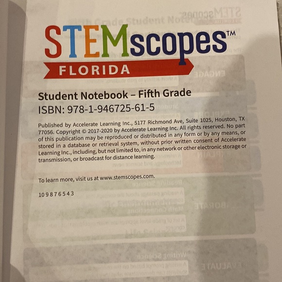New Stemscopes Florida Student Notebook 5th grade - Picture 2 of 2